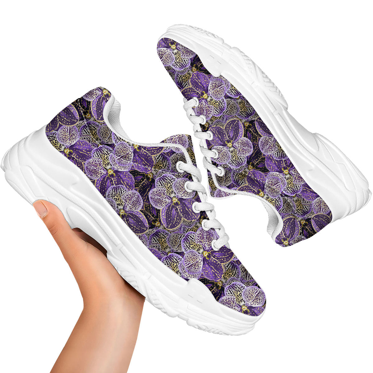 Flower Orchid Purple Print Pattern White Chunky Shoes-grizzshop