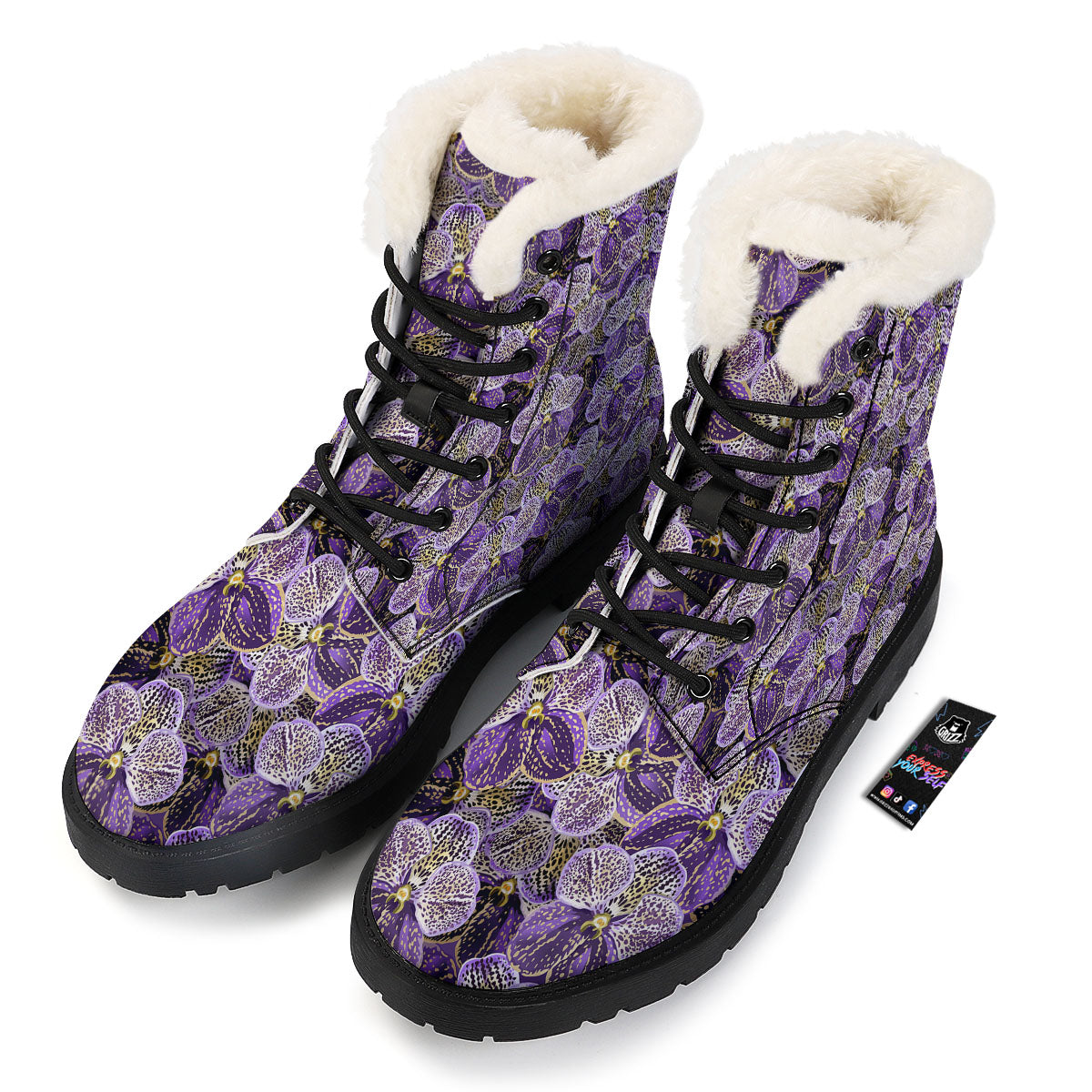 Flower Orchid Purple Print Pattern Winter Boots-grizzshop