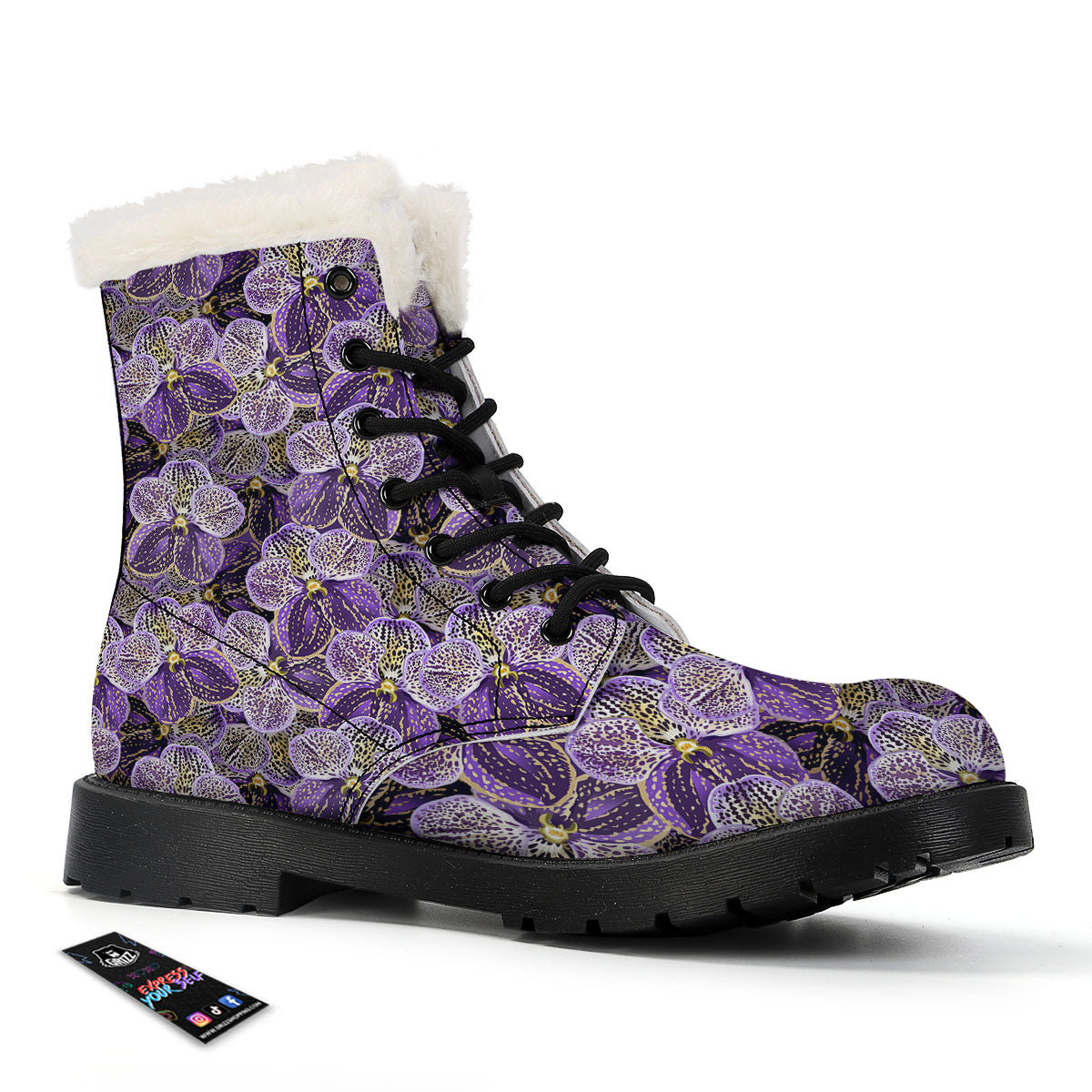 Flower Orchid Purple Print Pattern Winter Boots-grizzshop