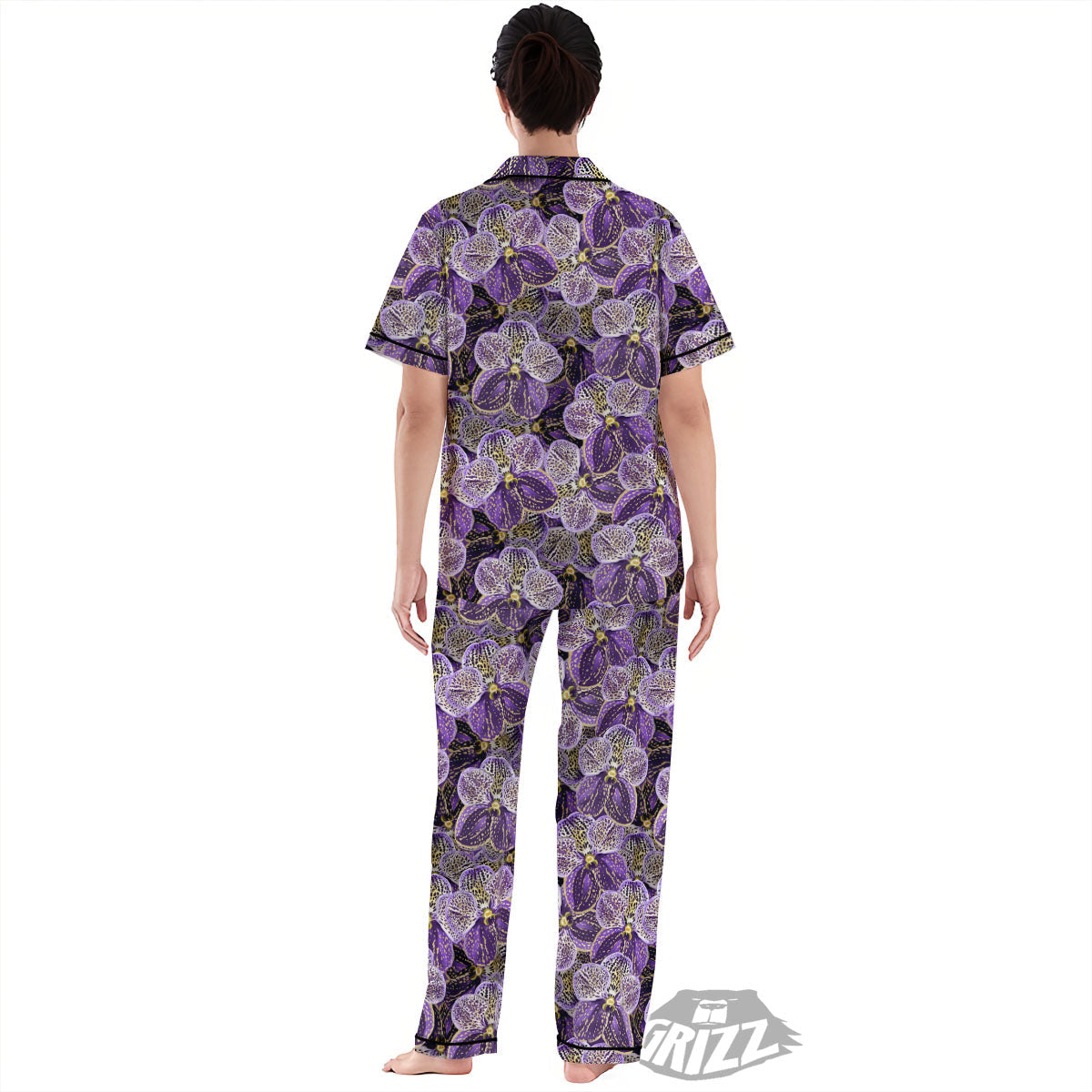 Flower Orchid Purple Print Pattern Women's Pajamas Set-grizzshop