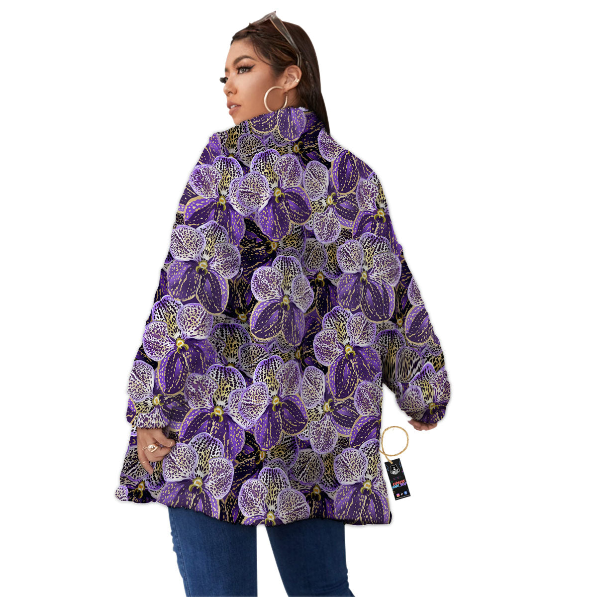 Flower Orchid Purple Print Pattern Women's Sherpa Jacket-grizzshop