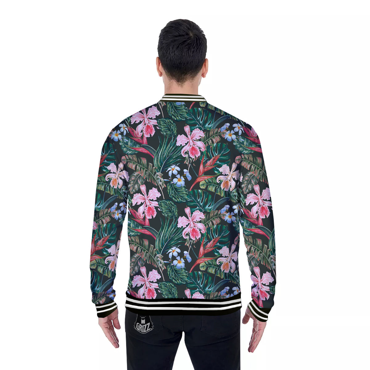 Flower Orchid Tropical Print Pattern Baseball Jacket-grizzshop
