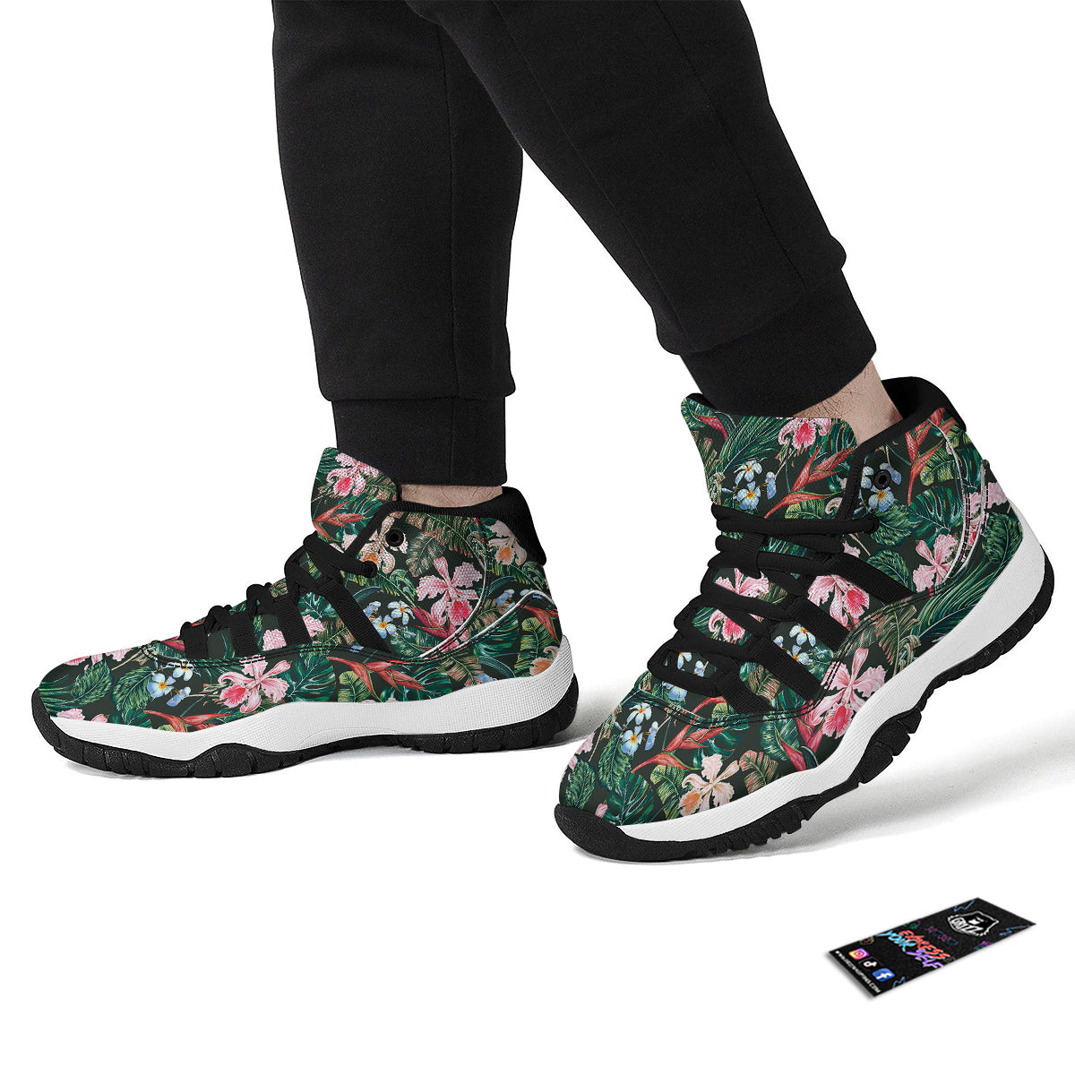 Flower Orchid Tropical Print Pattern Black Bball Shoes-grizzshop