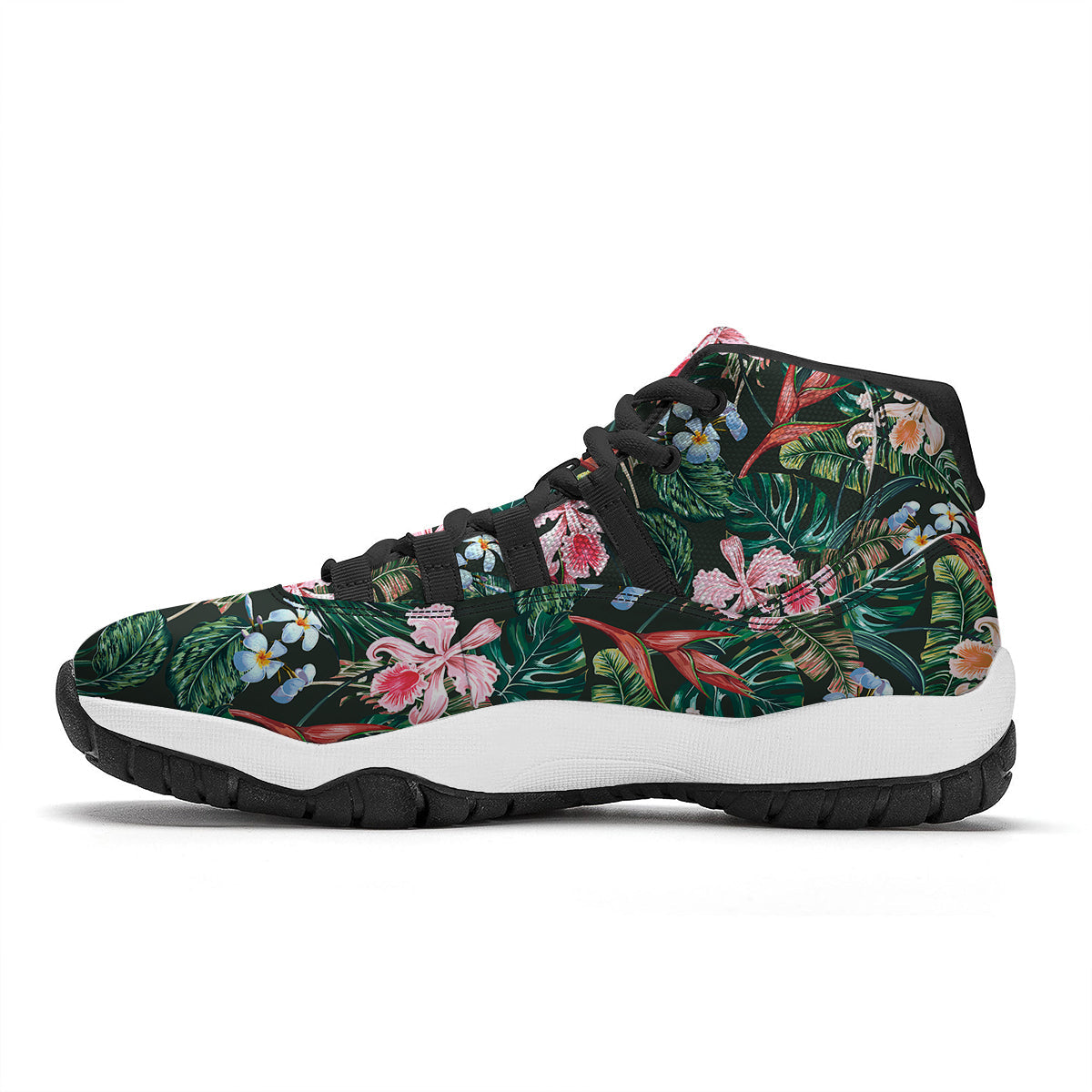 Flower Orchid Tropical Print Pattern Black Bball Shoes-grizzshop