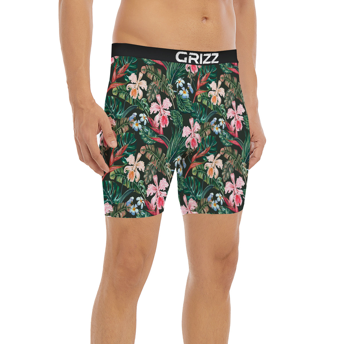 Flower Orchid Tropical Print Pattern Boxer Briefs-grizzshop