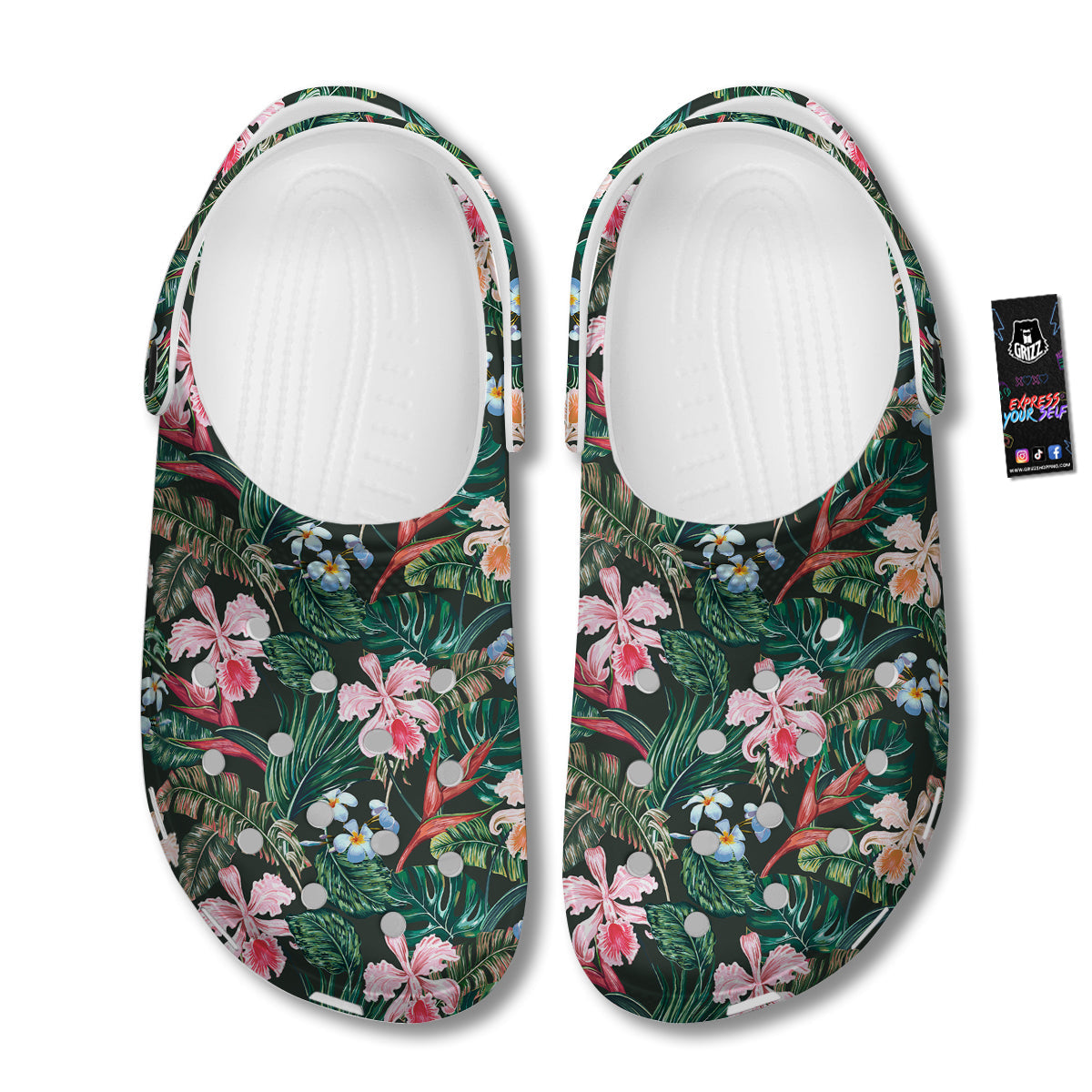 Flower Orchid Tropical Print Pattern Clog-grizzshop