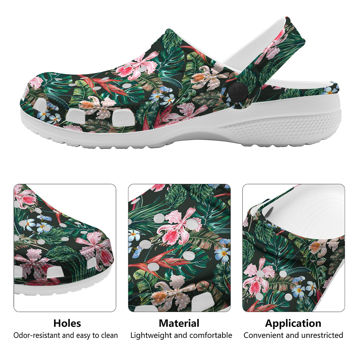 Flower Orchid Tropical Print Pattern Clog-grizzshop