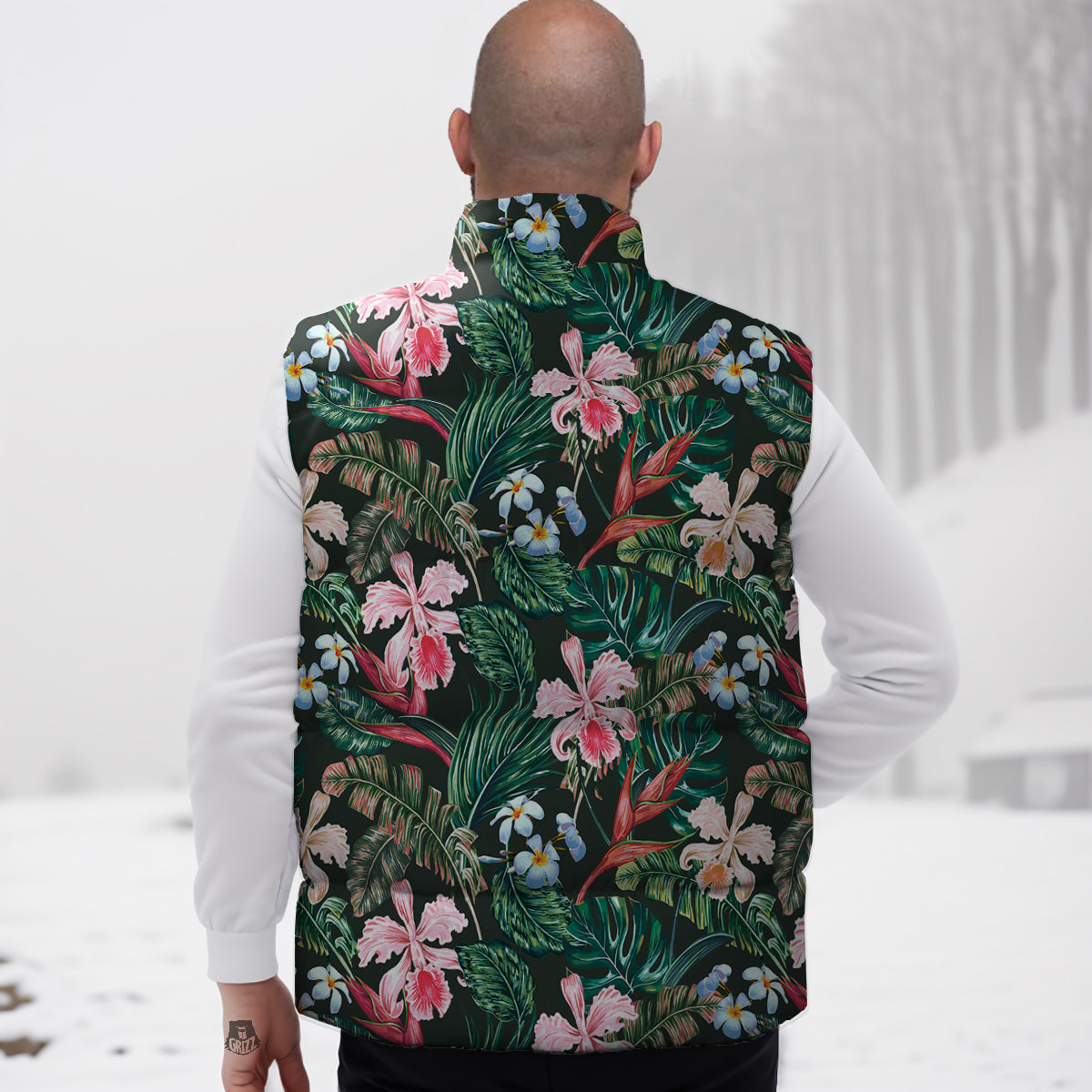 Flower Orchid Tropical Print Pattern Down Vest