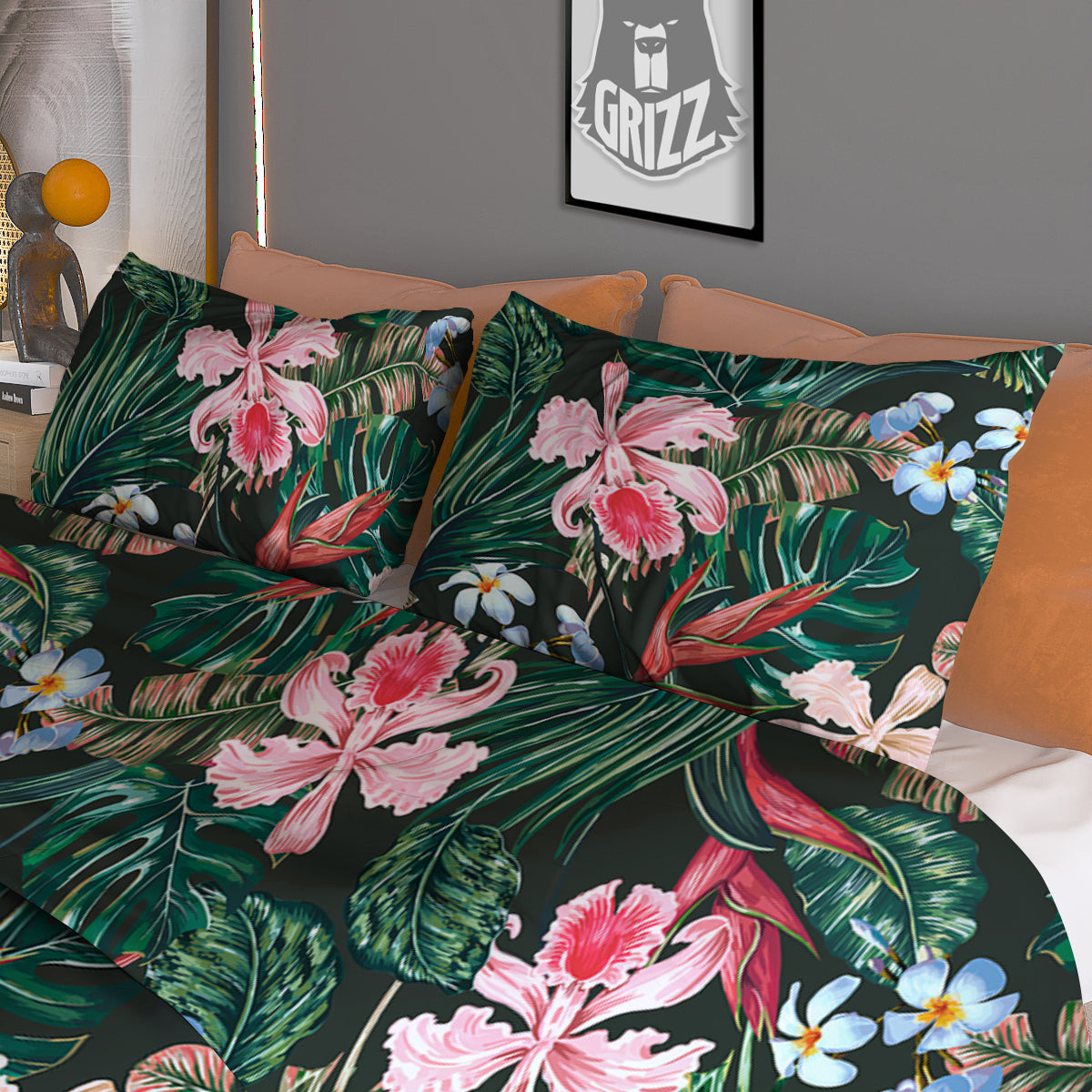 Flower Orchid Tropical Print Pattern Duvet Cover Bedding Set-grizzshop