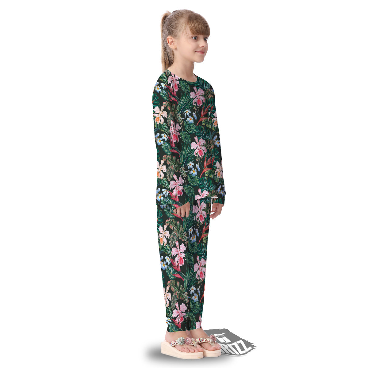 Flower Orchid Tropical Print Pattern Kid's Pajamas-grizzshop