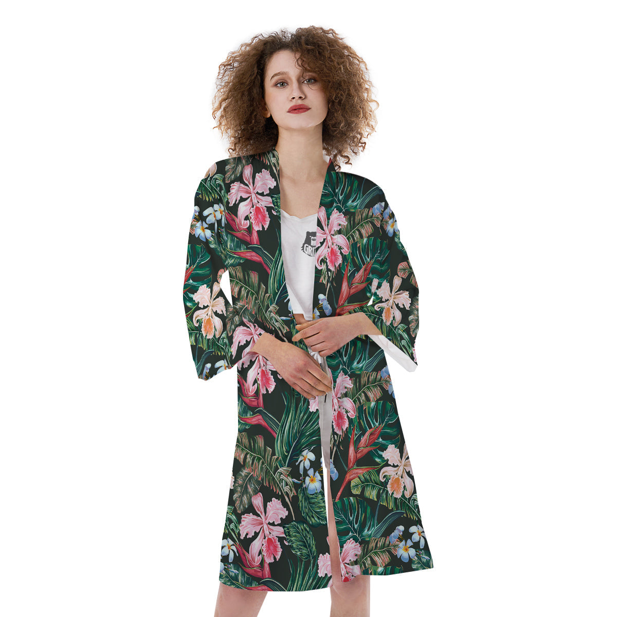 Flower Orchid Tropical Print Pattern Kimono-grizzshop