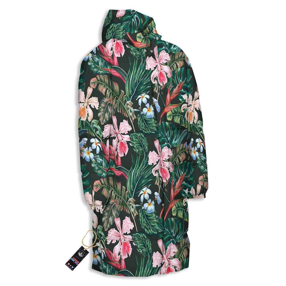 Flower Orchid Tropical Print Pattern Long Down Jacket-grizzshop