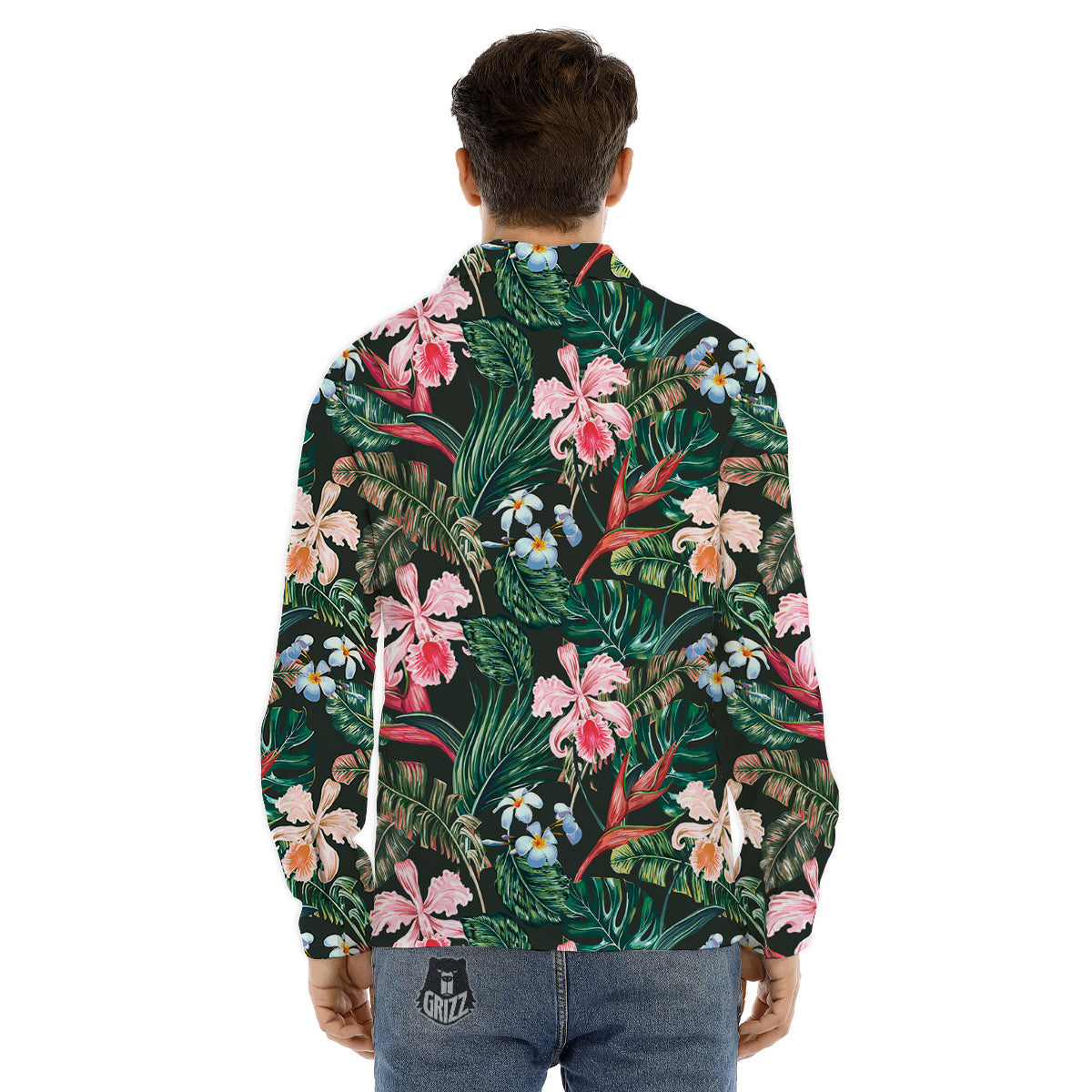 Flower Orchid Tropical Print Pattern Men's Dress Shirts-grizzshop