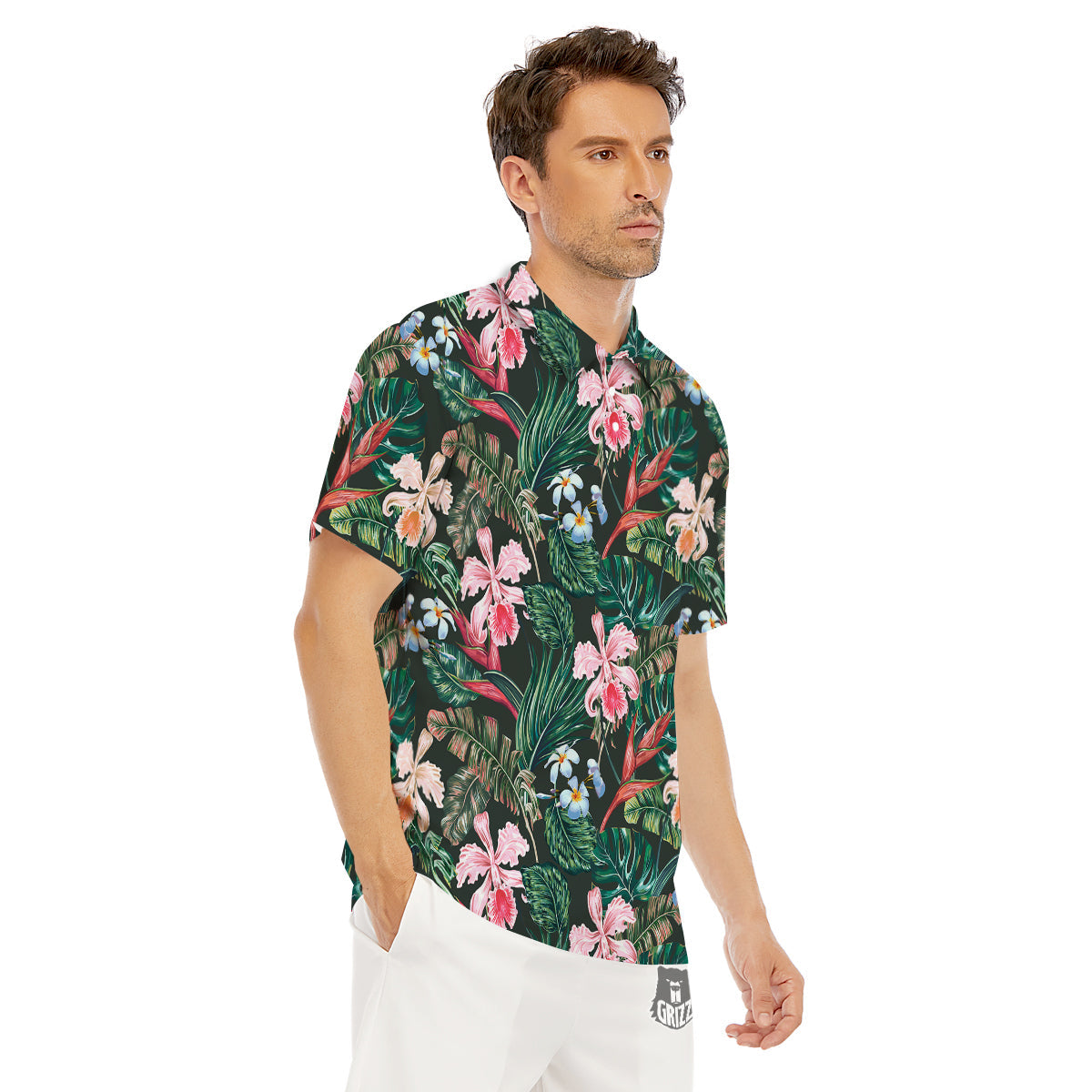Flower Orchid Tropical Print Pattern Men's Golf Shirts-grizzshop