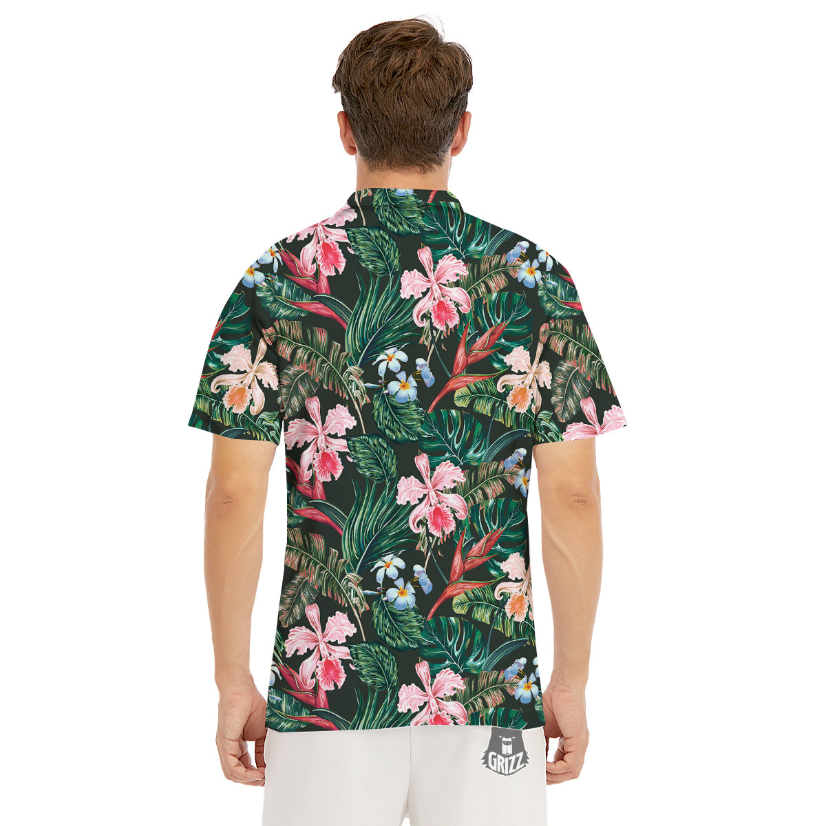 Flower Orchid Tropical Print Pattern Men's Golf Shirts-grizzshop