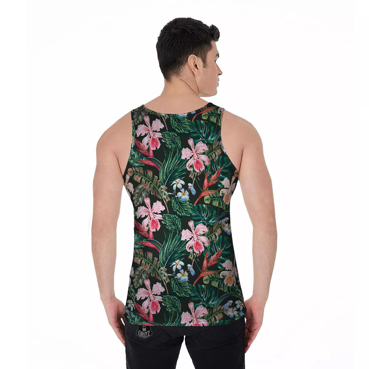 Flower Orchid Tropical Print Pattern Men's Tank Top-grizzshop