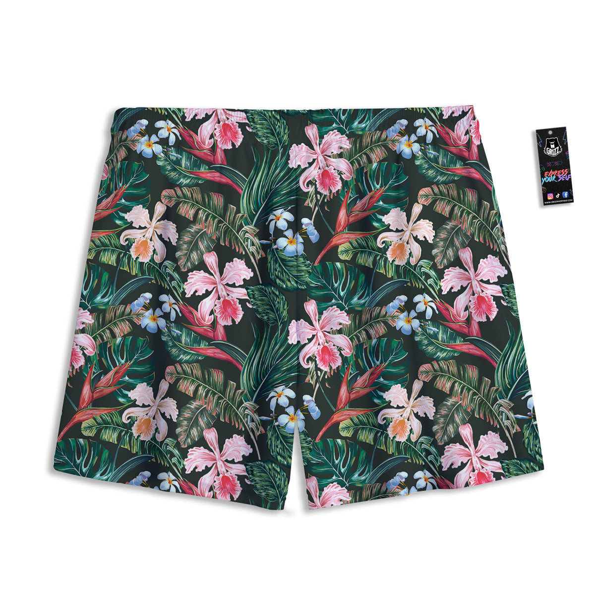 Flower Orchid Tropical Print Pattern Mesh Shorts-grizzshop
