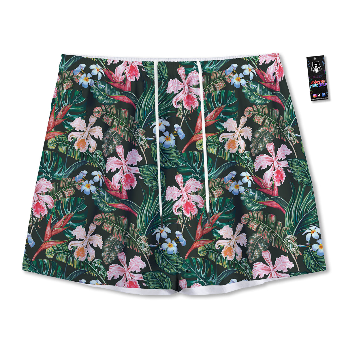 Flower Orchid Tropical Print Pattern Mesh Shorts-grizzshop