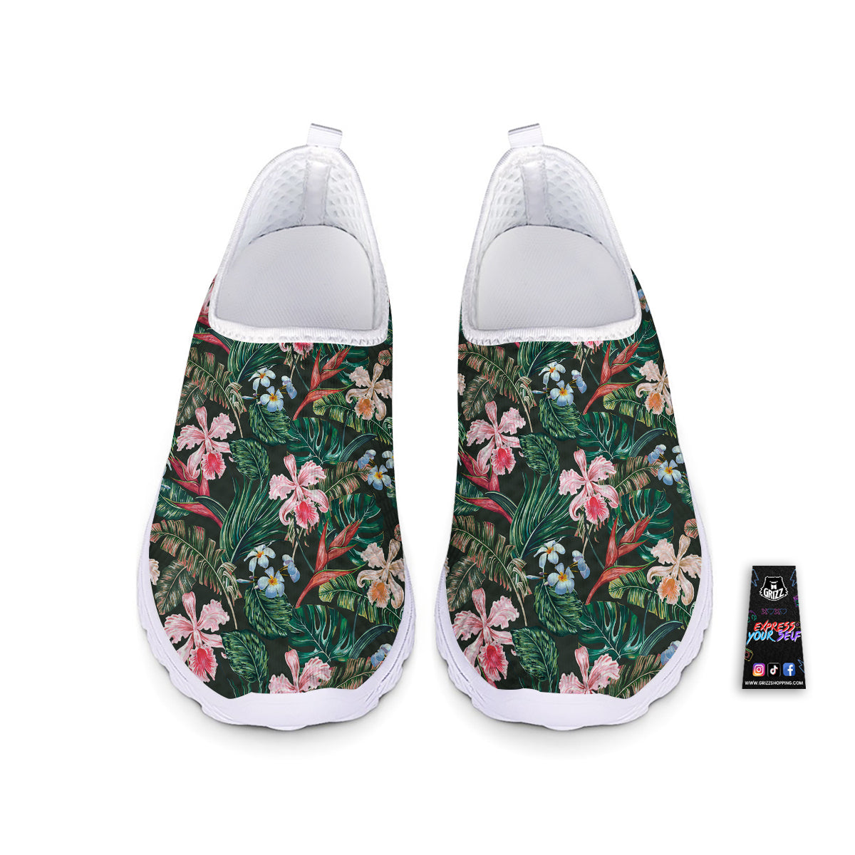 Flower Orchid Tropical Print Pattern Nurse Shoes-grizzshop