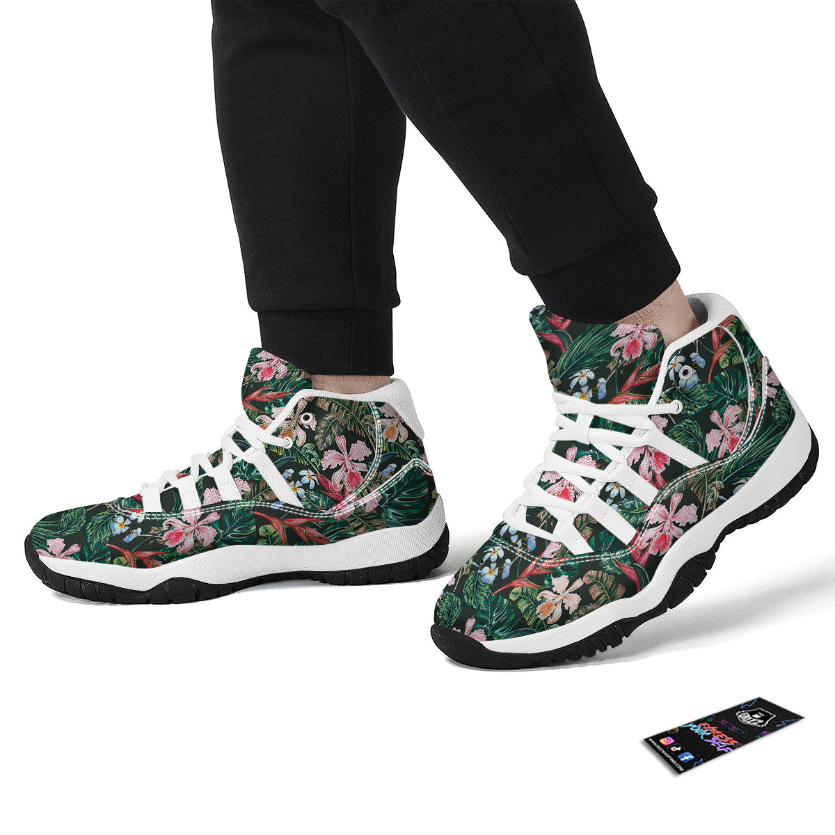 Flower Orchid Tropical Print Pattern White Bball Shoes-grizzshop