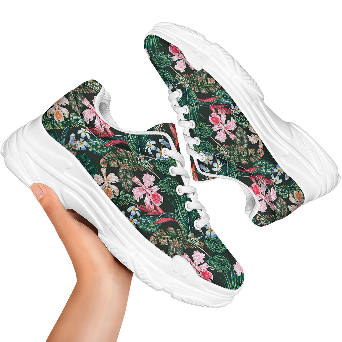 Flower Orchid Tropical Print Pattern White Chunky Shoes-grizzshop