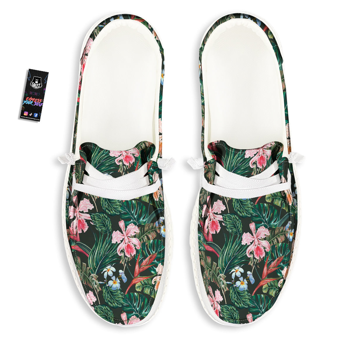Flower Orchid Tropical Print Pattern White Loafers-grizzshop
