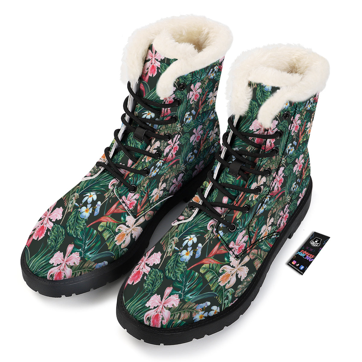 Flower Orchid Tropical Print Pattern Winter Boots-grizzshop