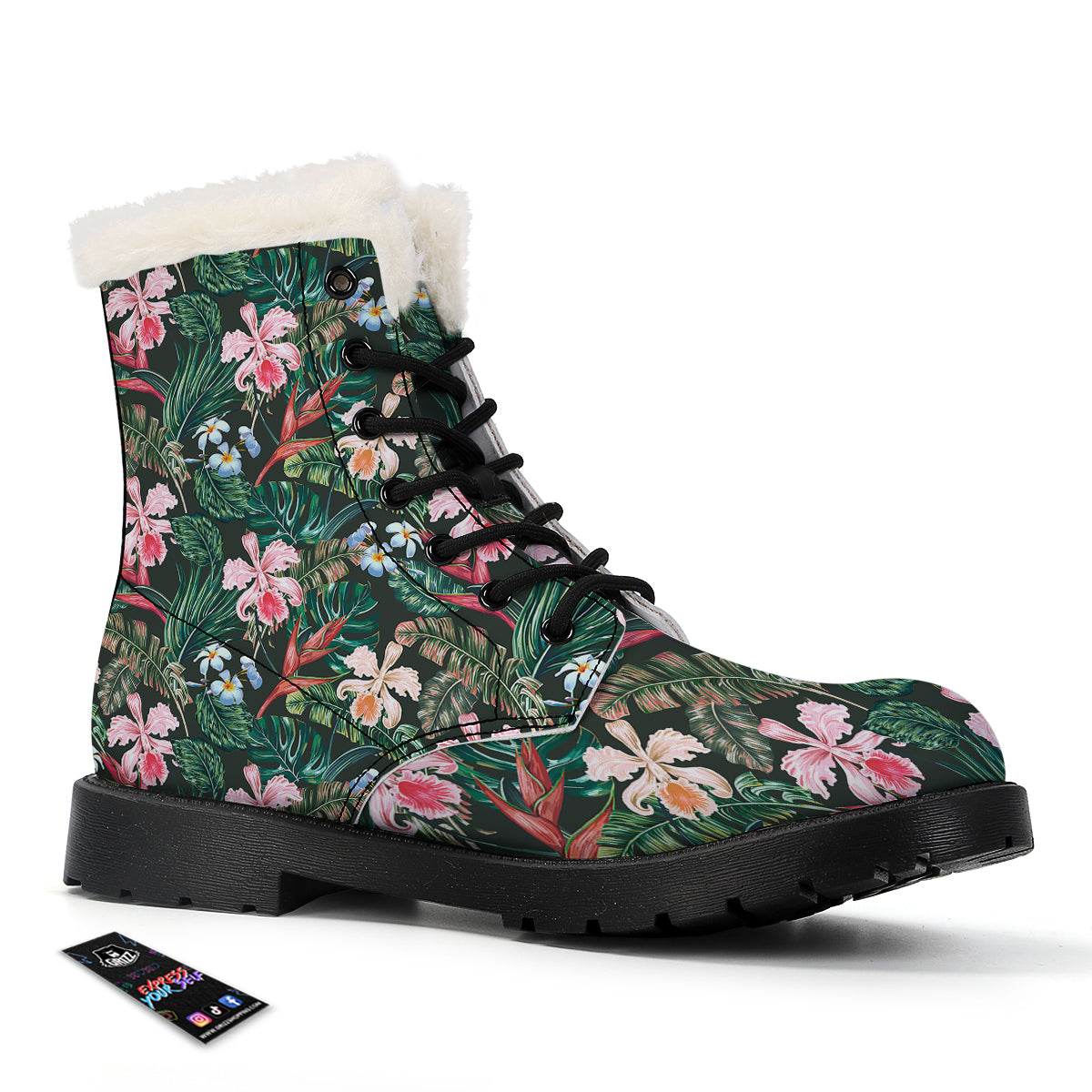 Flower Orchid Tropical Print Pattern Winter Boots-grizzshop
