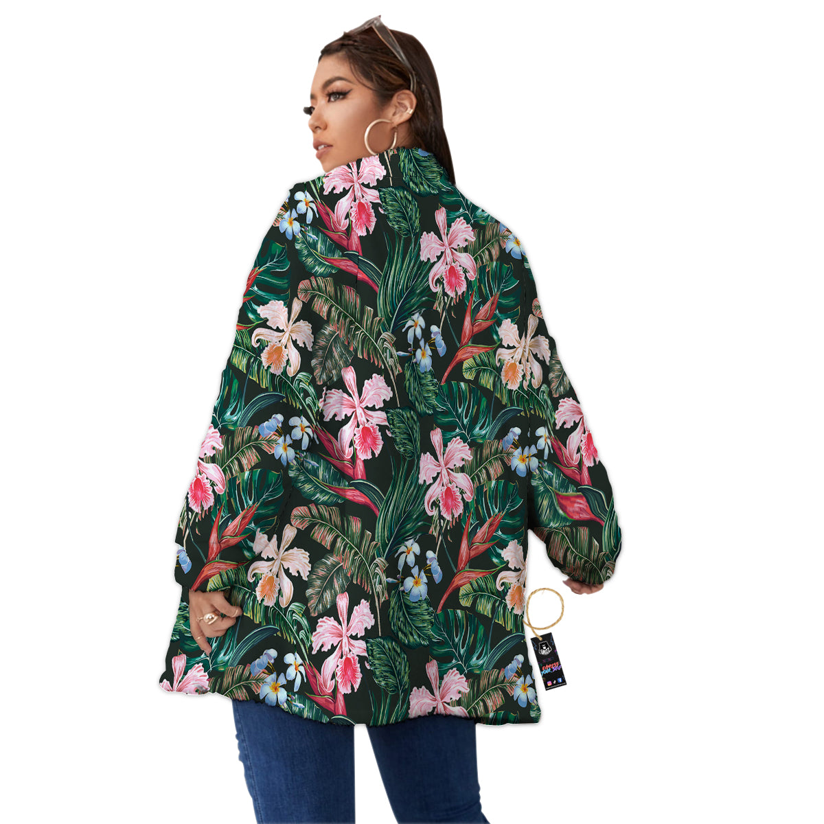 Flower Orchid Tropical Print Pattern Women's Sherpa Jacket-grizzshop
