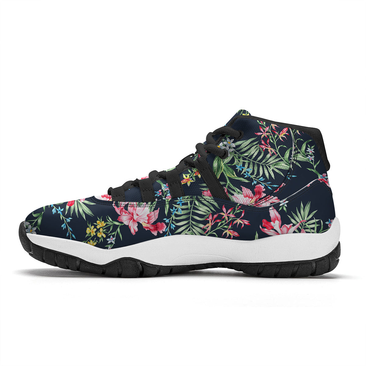 Flower Orchid Watercolor Print Pattern Black Bball Shoes-grizzshop