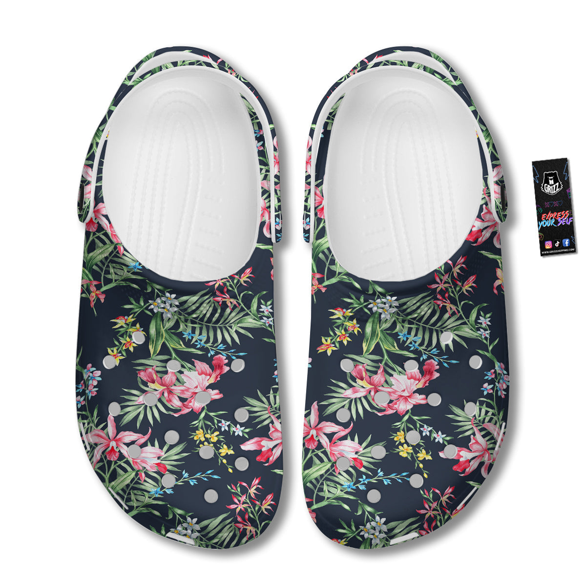 Flower Orchid Watercolor Print Pattern Clog-grizzshop