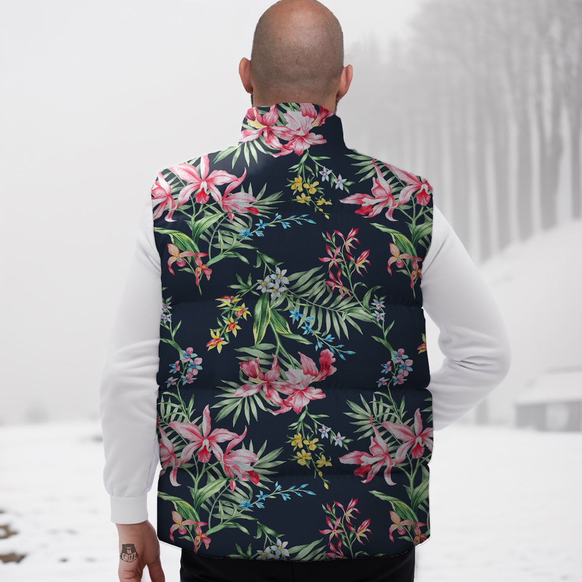 Flower Orchid Watercolor Print Pattern Down Vest-grizzshop