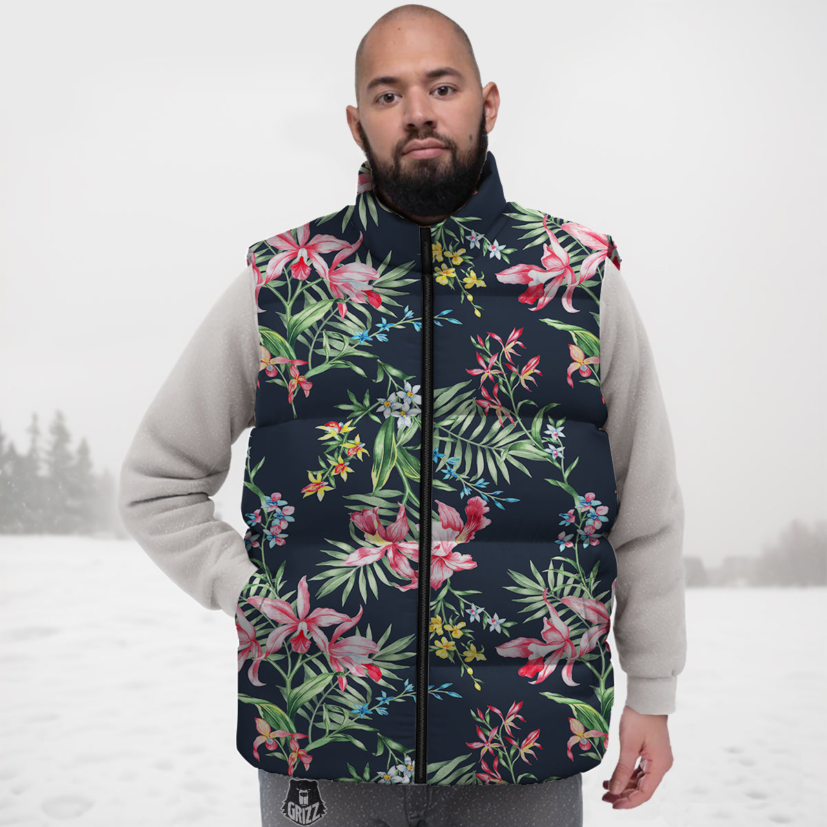 Flower Orchid Watercolor Print Pattern Down Vest-grizzshop