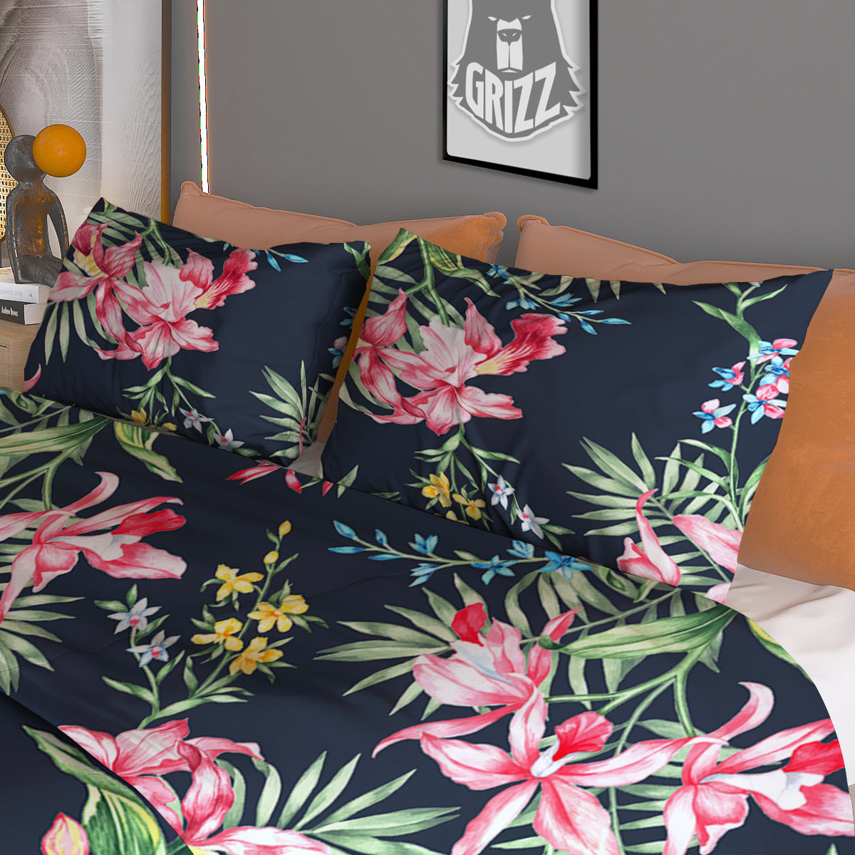 Flower Orchid Watercolor Print Pattern Duvet Cover Bedding Set-grizzshop