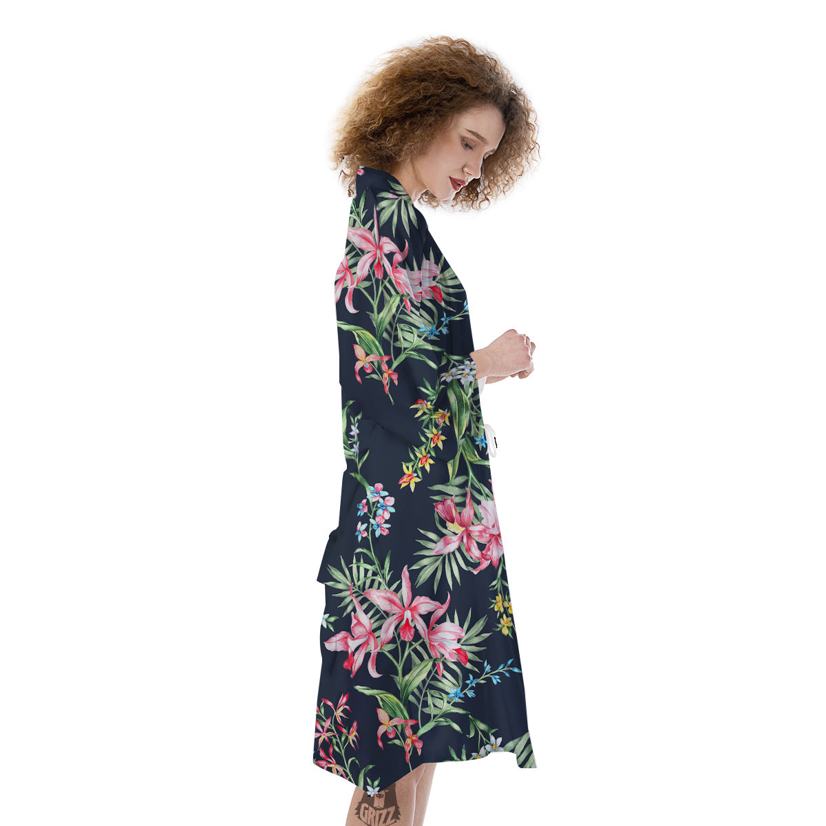 Flower Orchid Watercolor Print Pattern Kimono-grizzshop