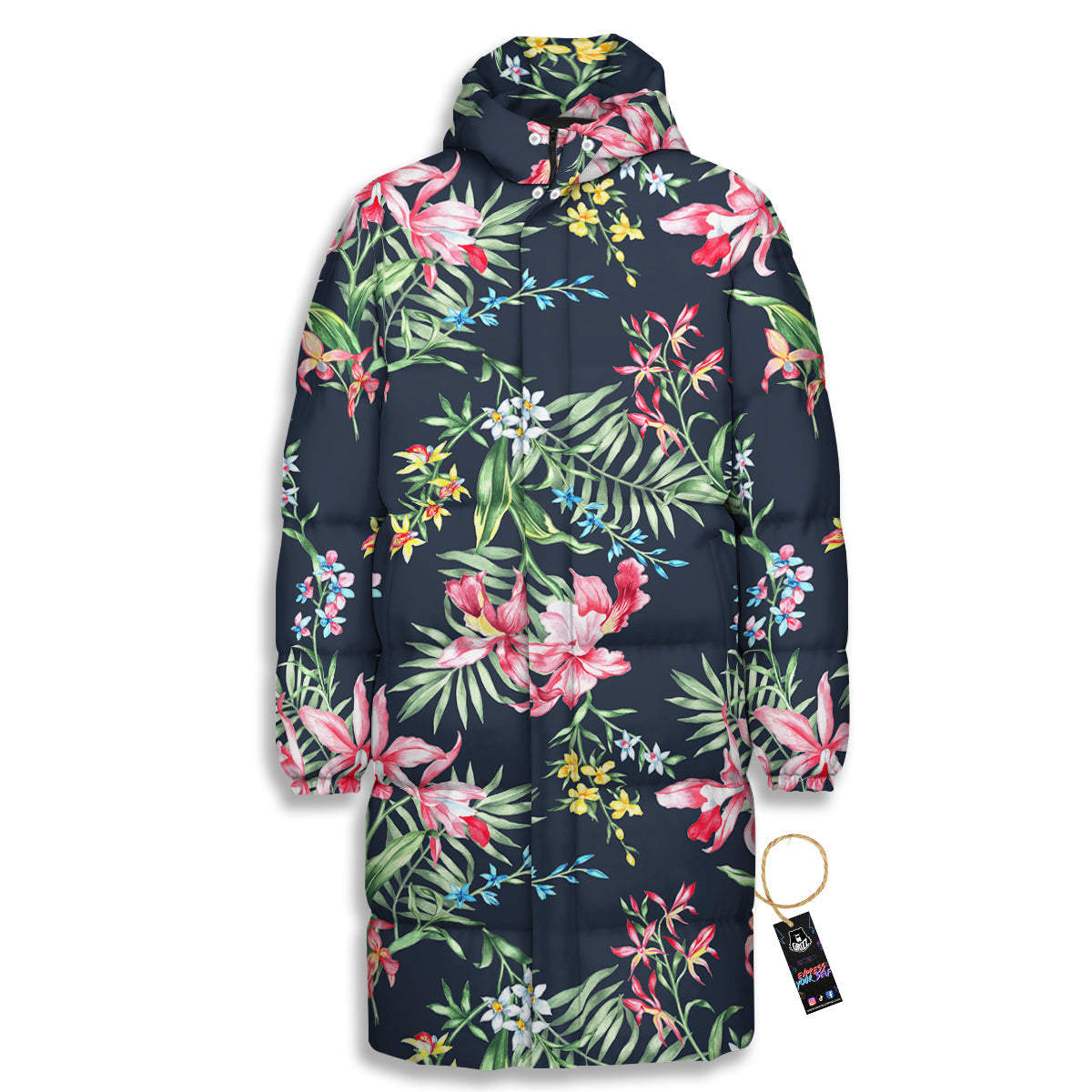 Flower Orchid Watercolor Print Pattern Long Down Jacket-grizzshop