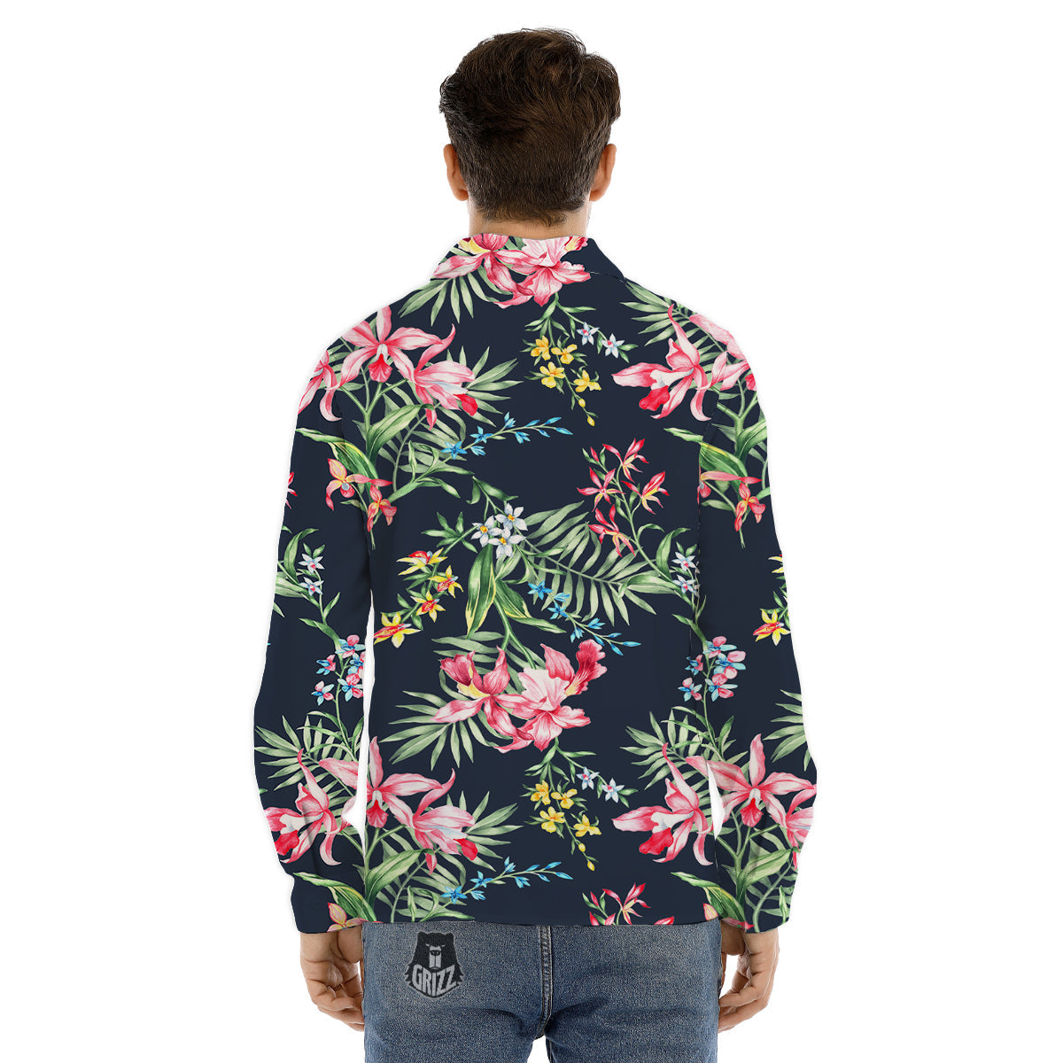 Flower Orchid Watercolor Print Pattern Men's Dress Shirts-grizzshop
