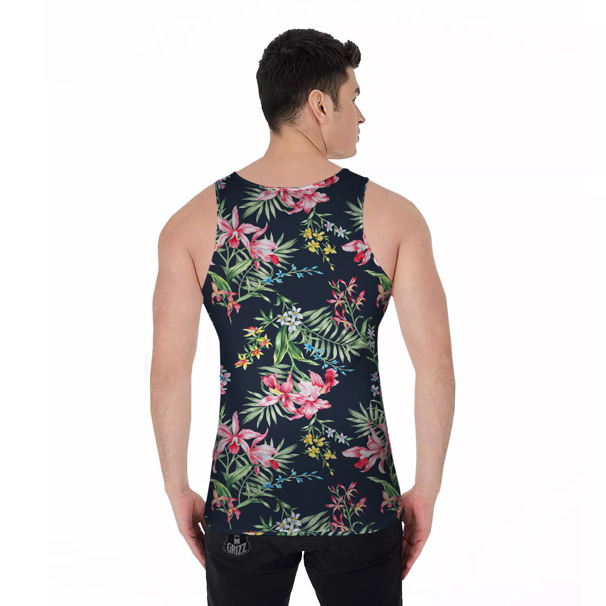 Flower Orchid Watercolor Print Pattern Men's Tank Top-grizzshop