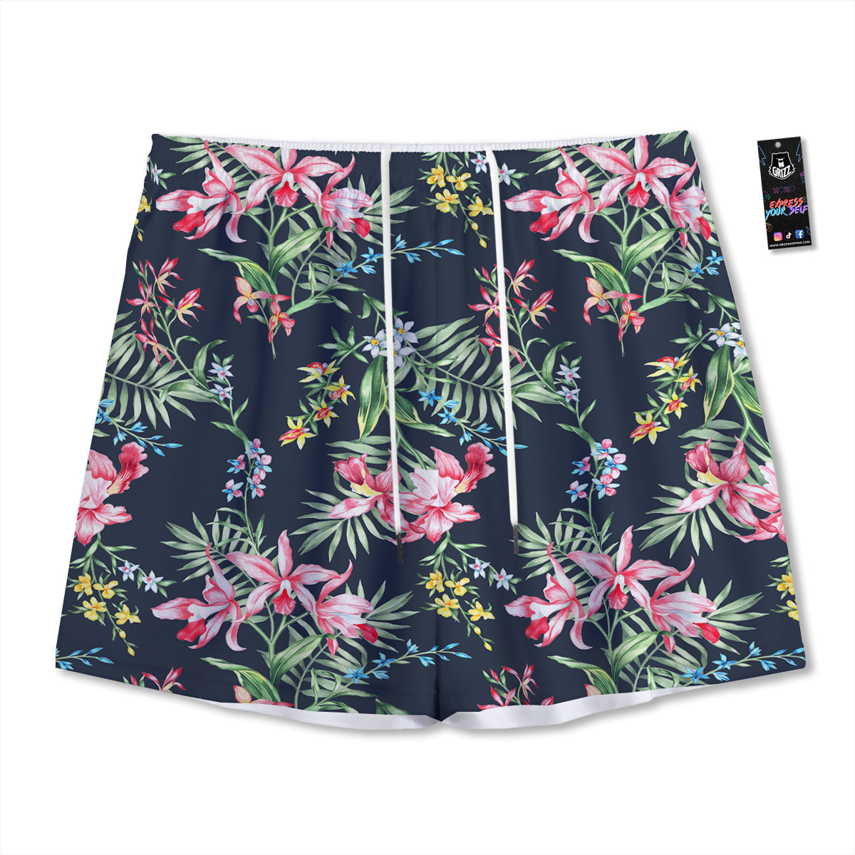 Flower Orchid Watercolor Print Pattern Mesh Shorts-grizzshop