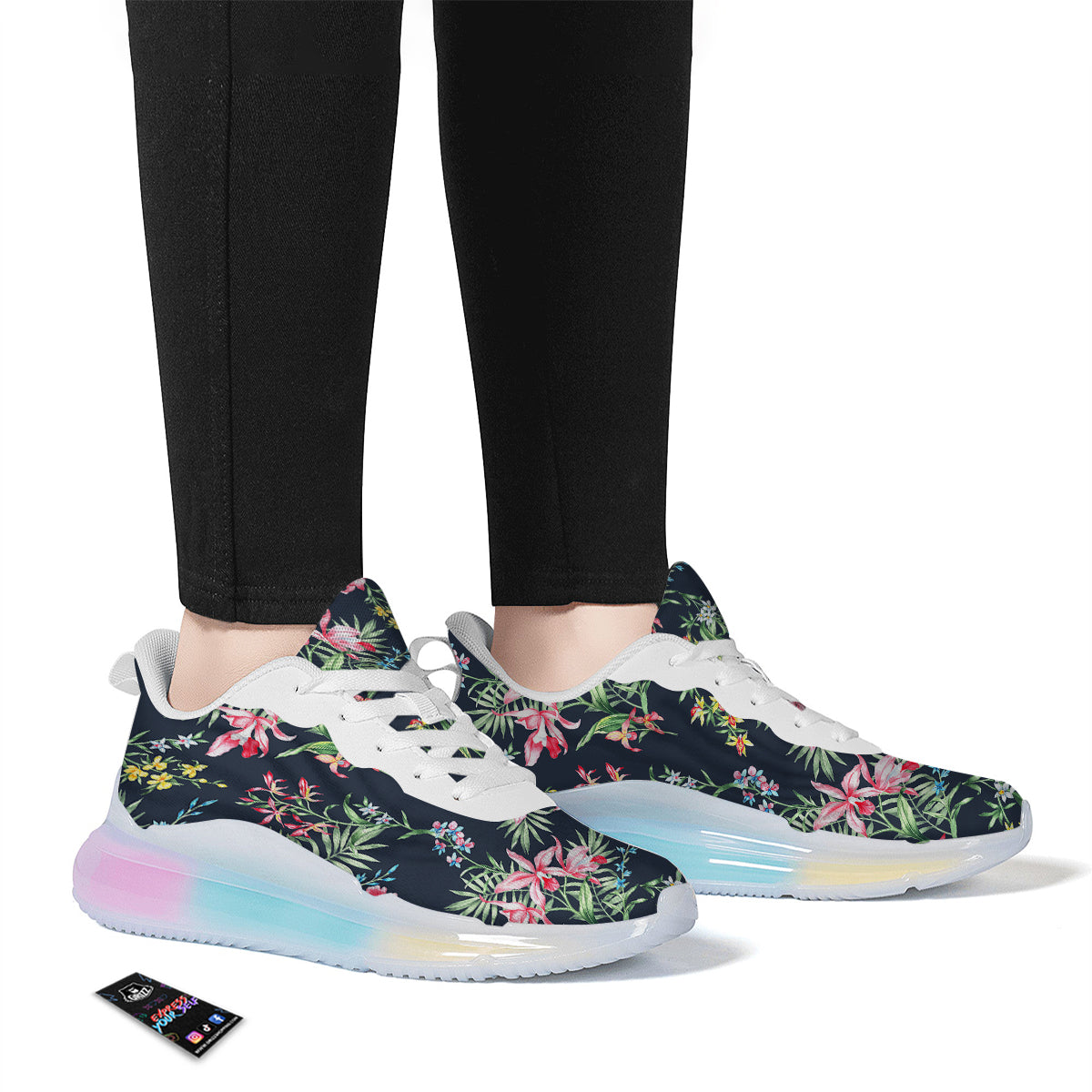 Flower Orchid Watercolor Print Pattern Running Sneakers-grizzshop