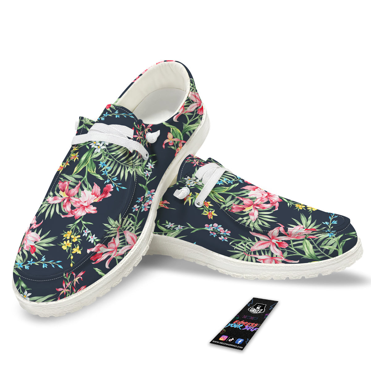 Flower Orchid Watercolor Print Pattern White Loafers-grizzshop