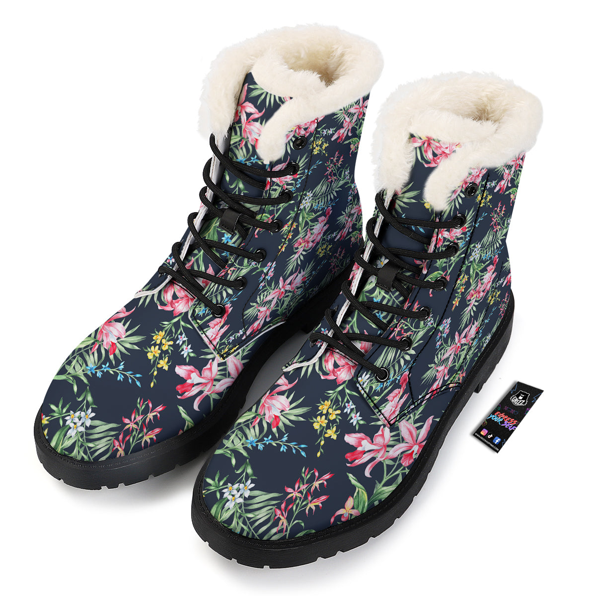 Flower Orchid Watercolor Print Pattern Winter Boots-grizzshop