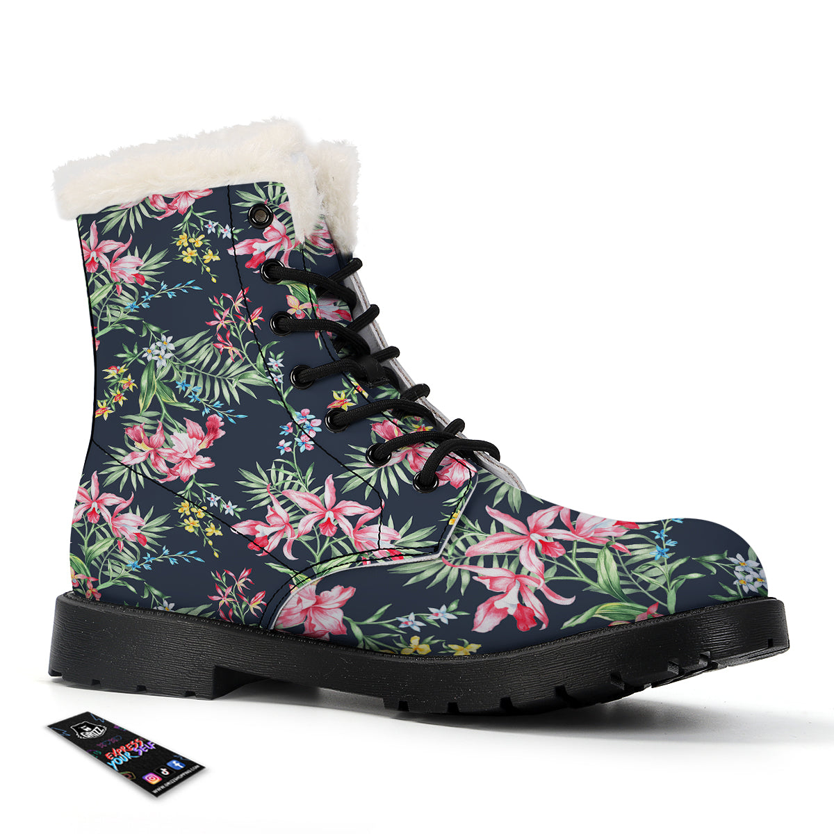 Flower Orchid Watercolor Print Pattern Winter Boots-grizzshop
