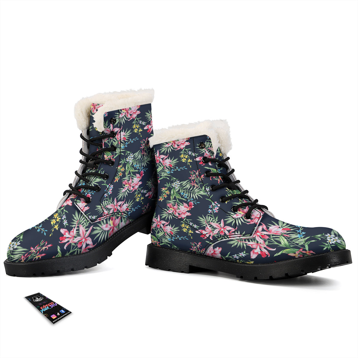 Flower Orchid Watercolor Print Pattern Winter Boots-grizzshop
