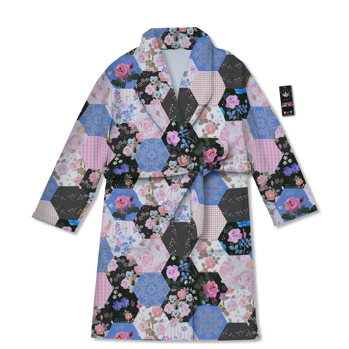 Flower Patchwork Pink Print Pattern Bathrobe-grizzshop