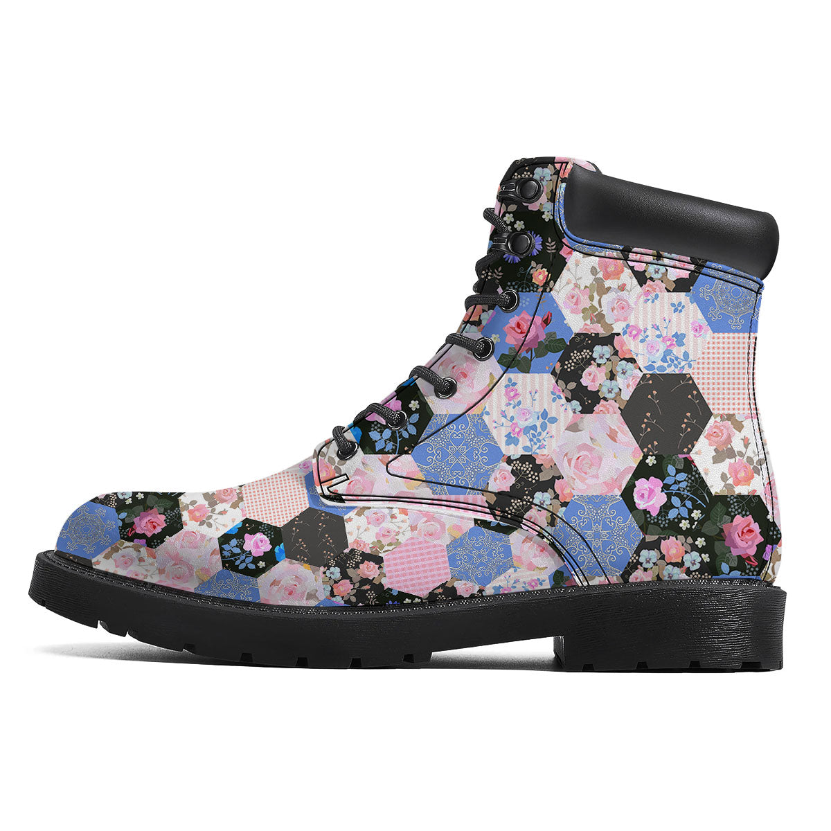 Flower Patchwork Pink Print Pattern Boots-grizzshop