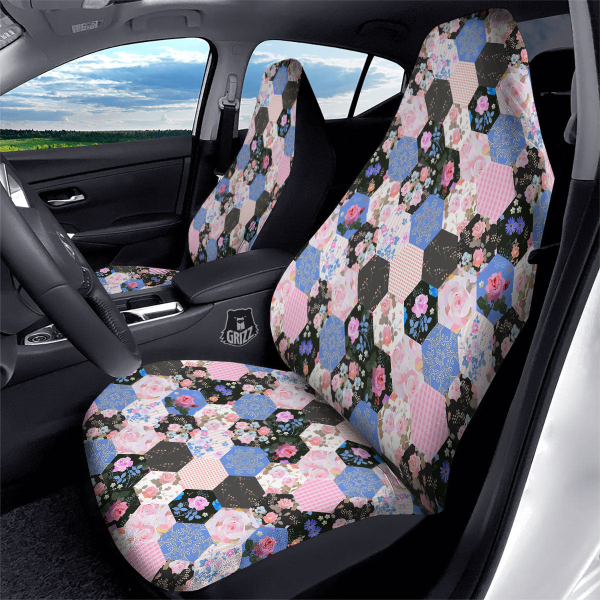 Flower Patchwork Pink Print Pattern Car Seat Covers-grizzshop