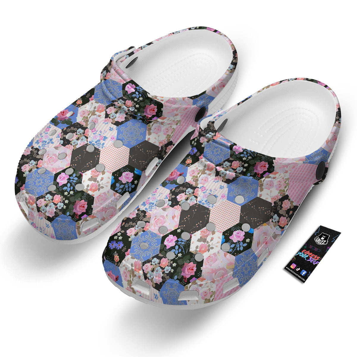 Flower Patchwork Pink Print Pattern Clog-grizzshop
