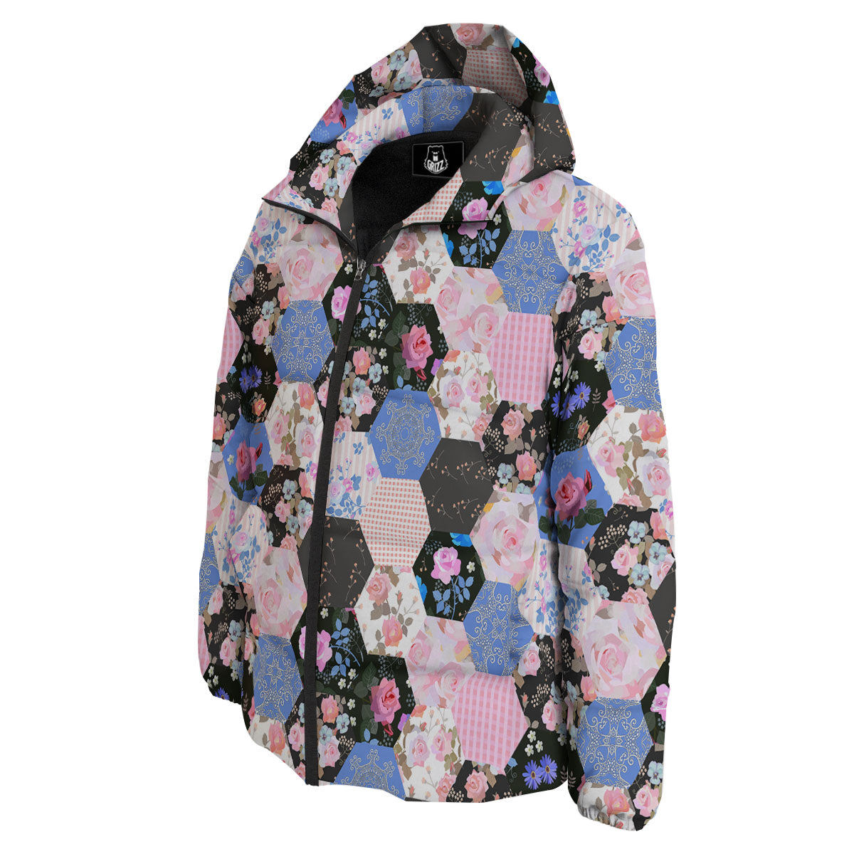 Flower Patchwork Pink Print Pattern Down Jacket-grizzshop