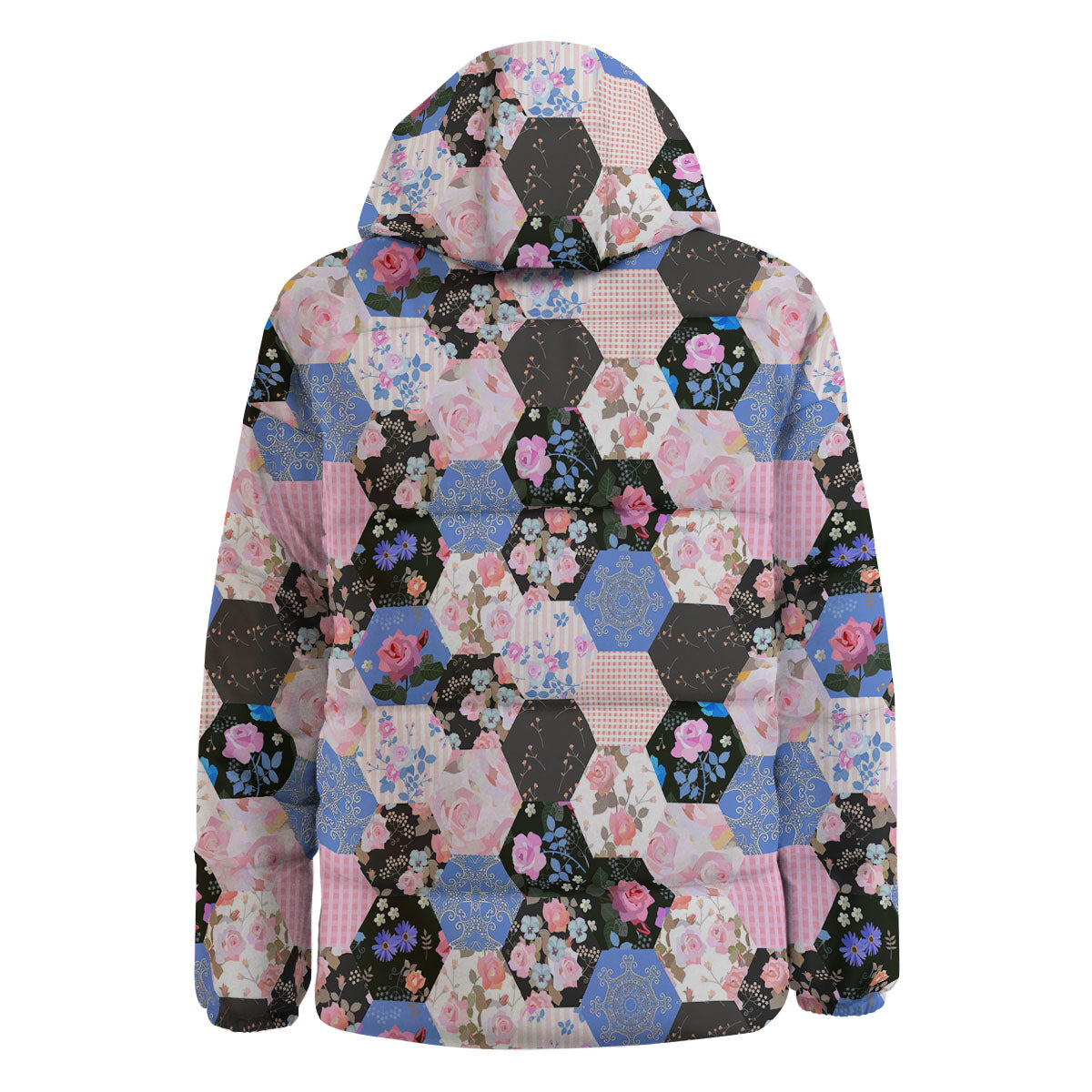 Flower Patchwork Pink Print Pattern Down Jacket-grizzshop